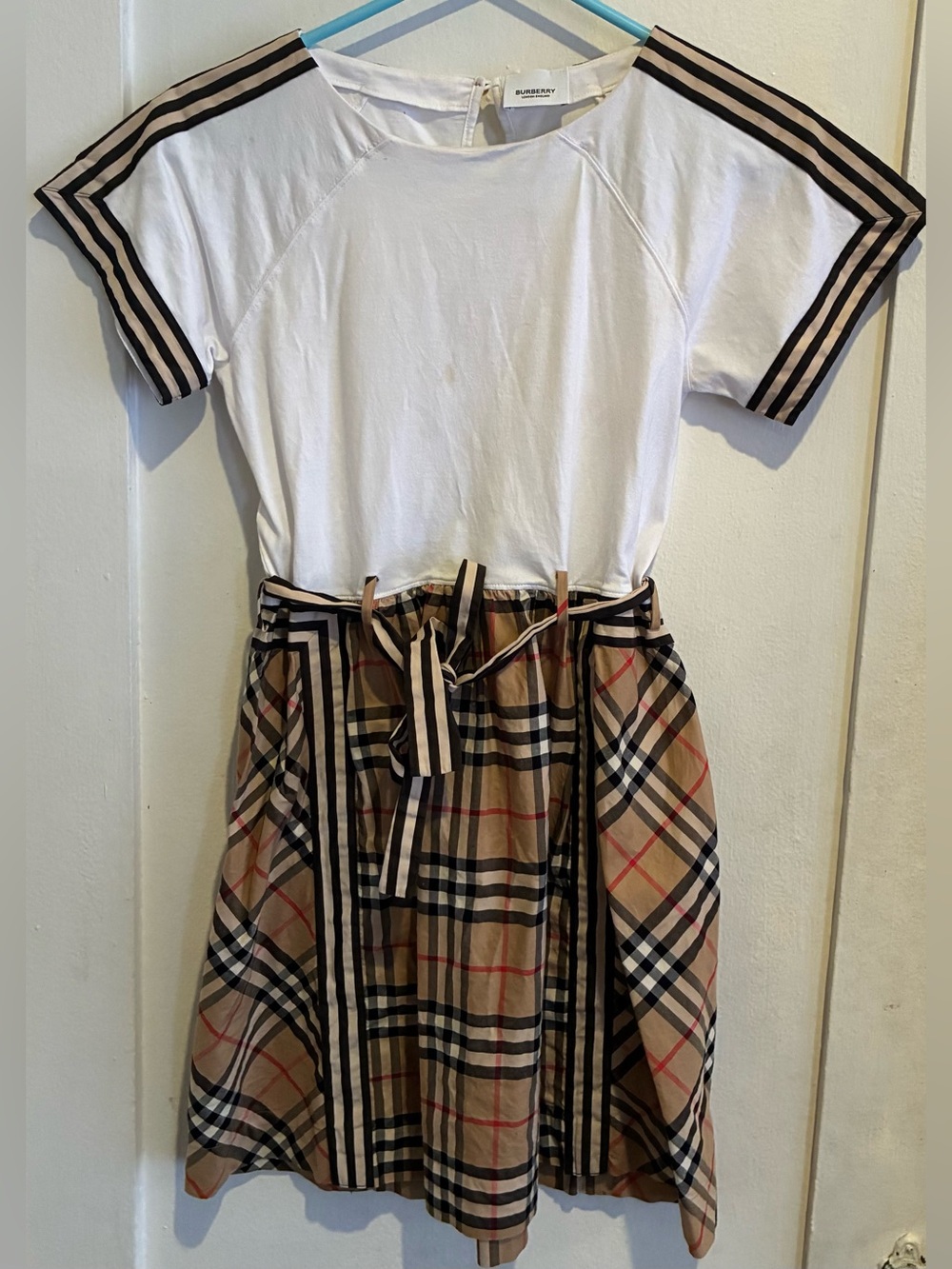 Burberry White Top with Beige Check Skirt Girls Dress